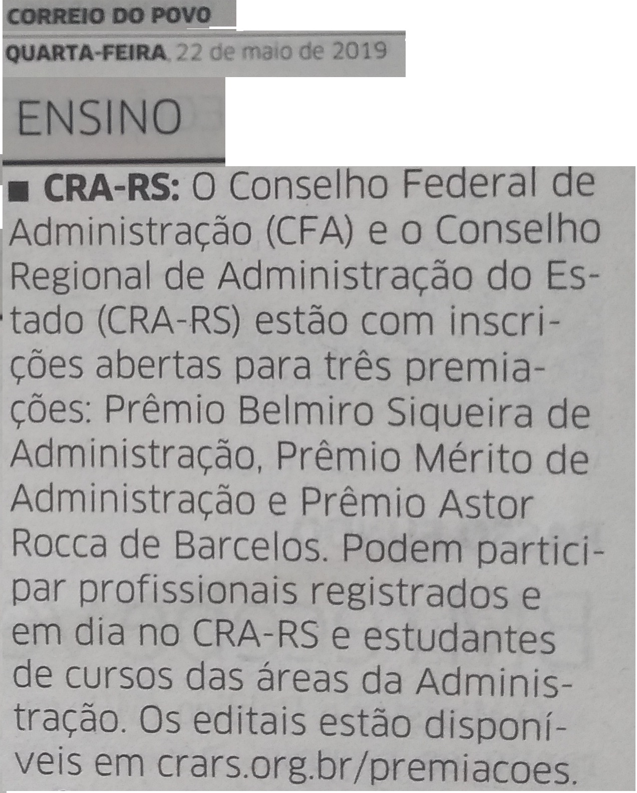 Premiações CFA e CRA-RS