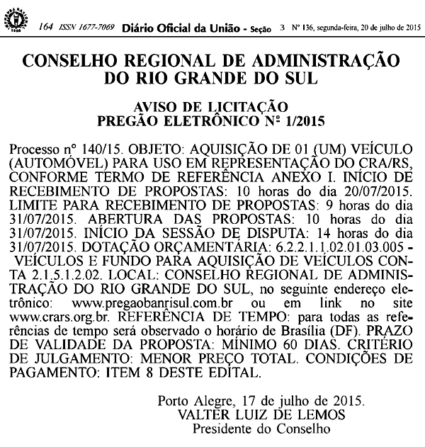 AVISO DE LICITAÇÃO - PREGÃO ELETRÔNICO 001/2015