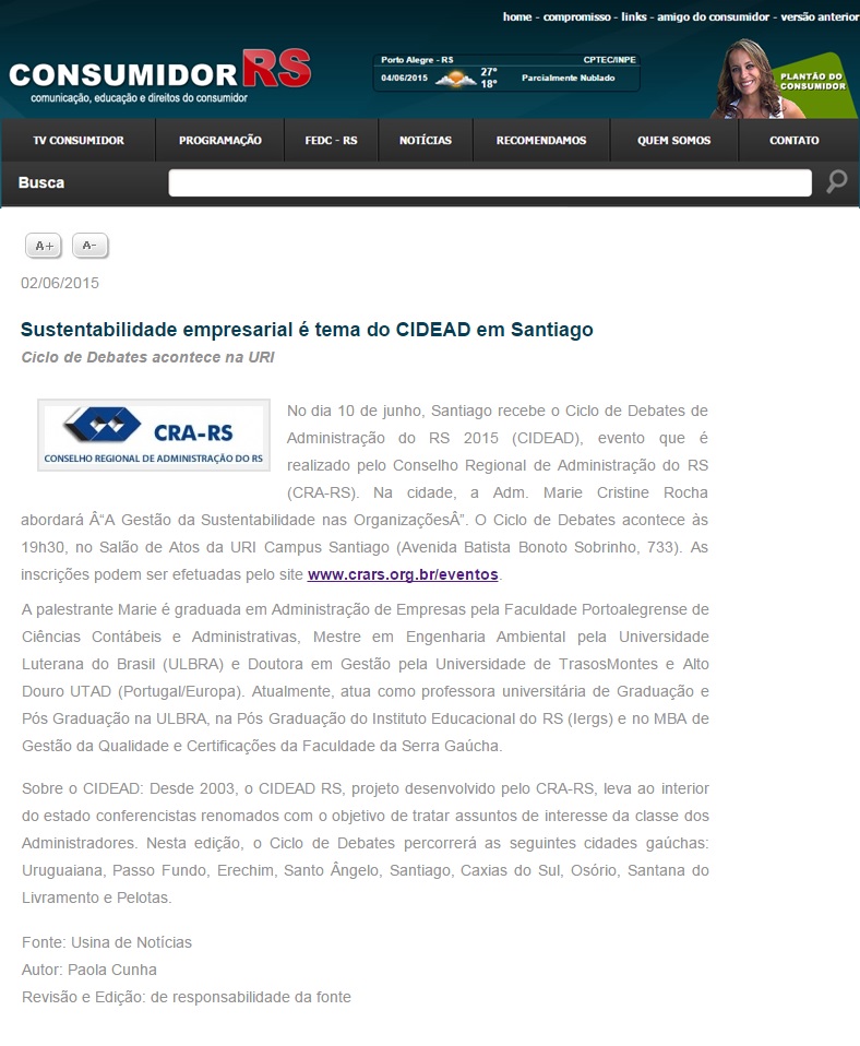 Sustentabilidade empresarial é tema do CIDEAD em Santiago