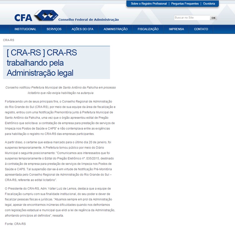 CRA-RS em prol da Administração legal