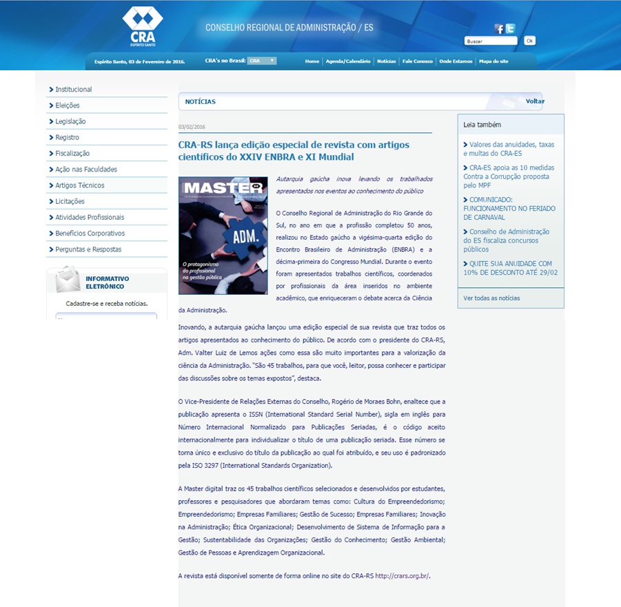 Edição especial da revista Master - Artigos Científicos do XXIV ENBRA