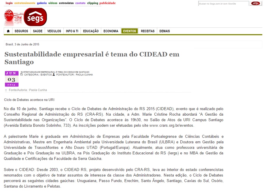 Sustentabilidade empresarial é tema do CIDEAD em Santiago