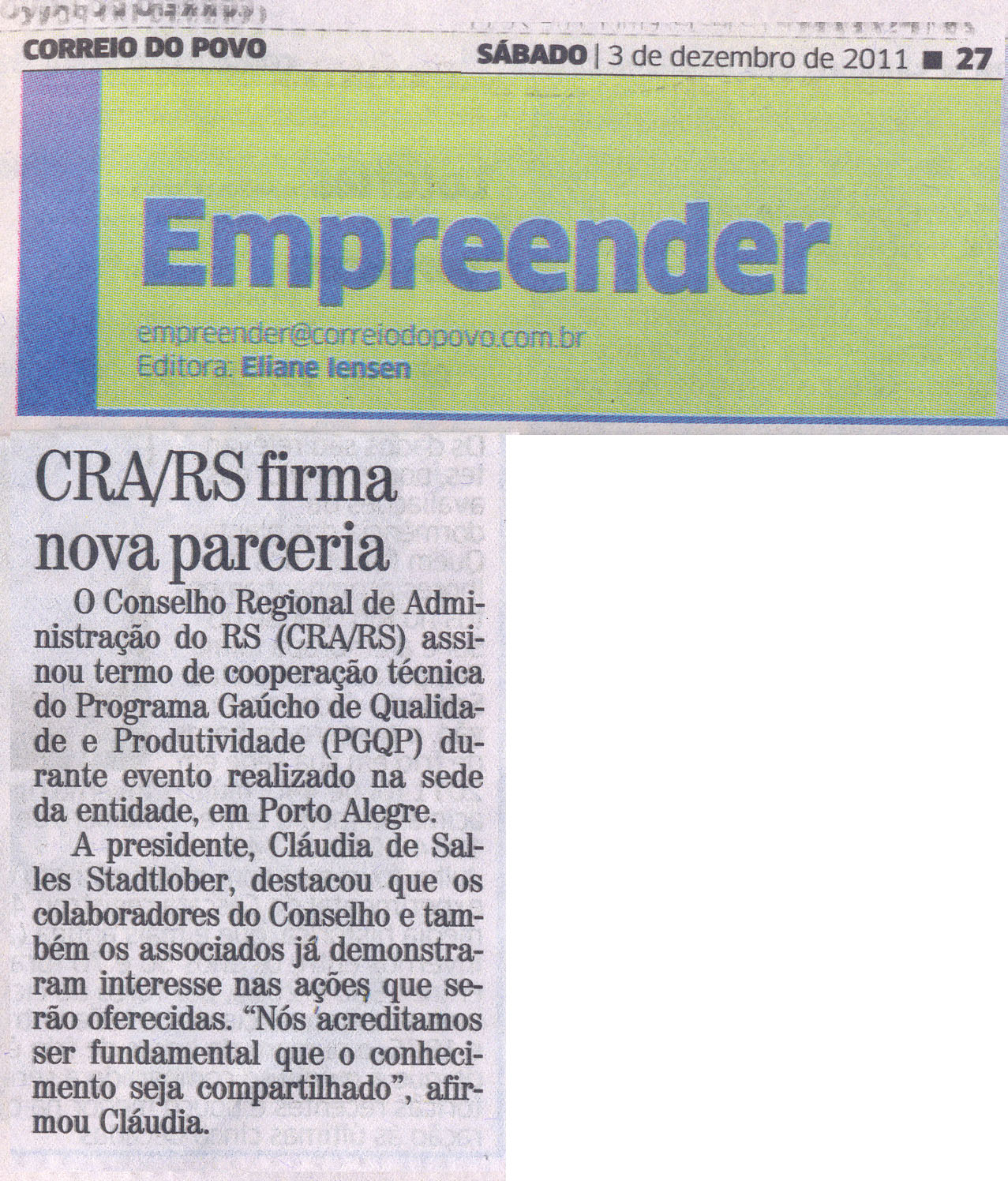 CRA-RS assina termo de cooperação técnica do PGQP