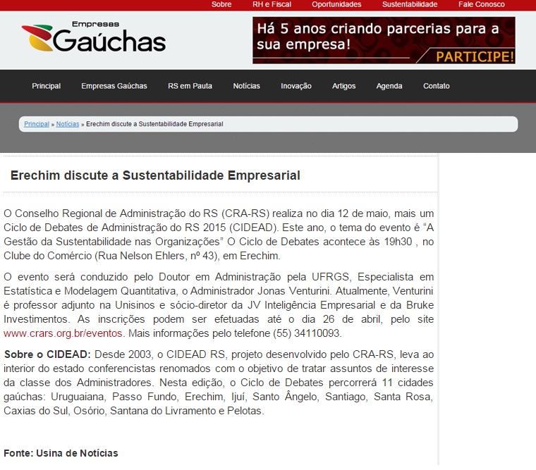 Erechim discute Sustentabilidade Empresarial