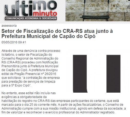 Setor de Fiscalização do CRA-RS atua junto à Prefeitura Municipal de Capão Cipó
