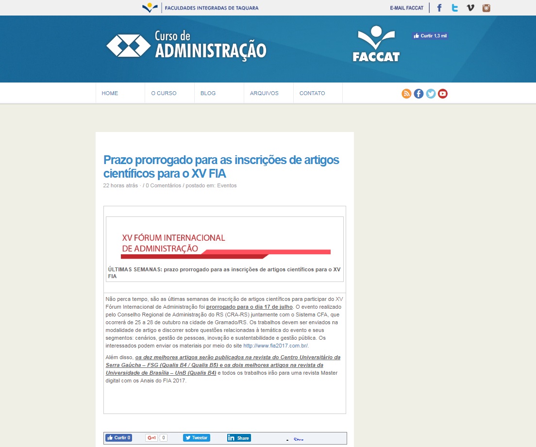 Inscrições Prorrogadas FIA XV