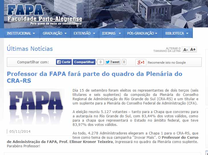 Professor participa de plenária no CRA-RS