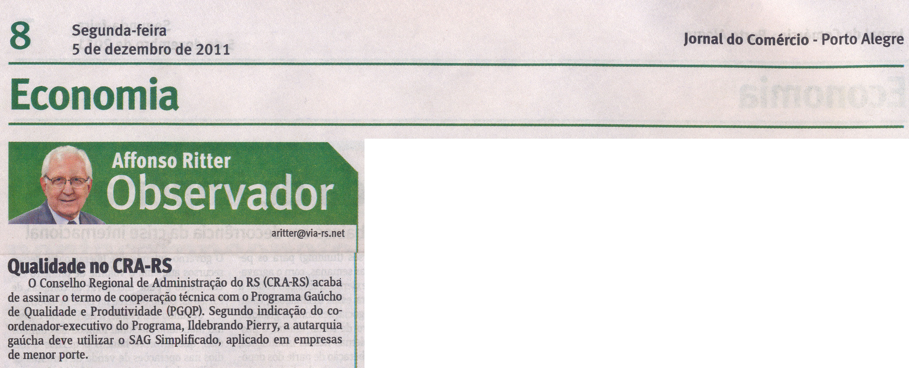 CRA-RS assina termo de cooperação técnica do PGQP