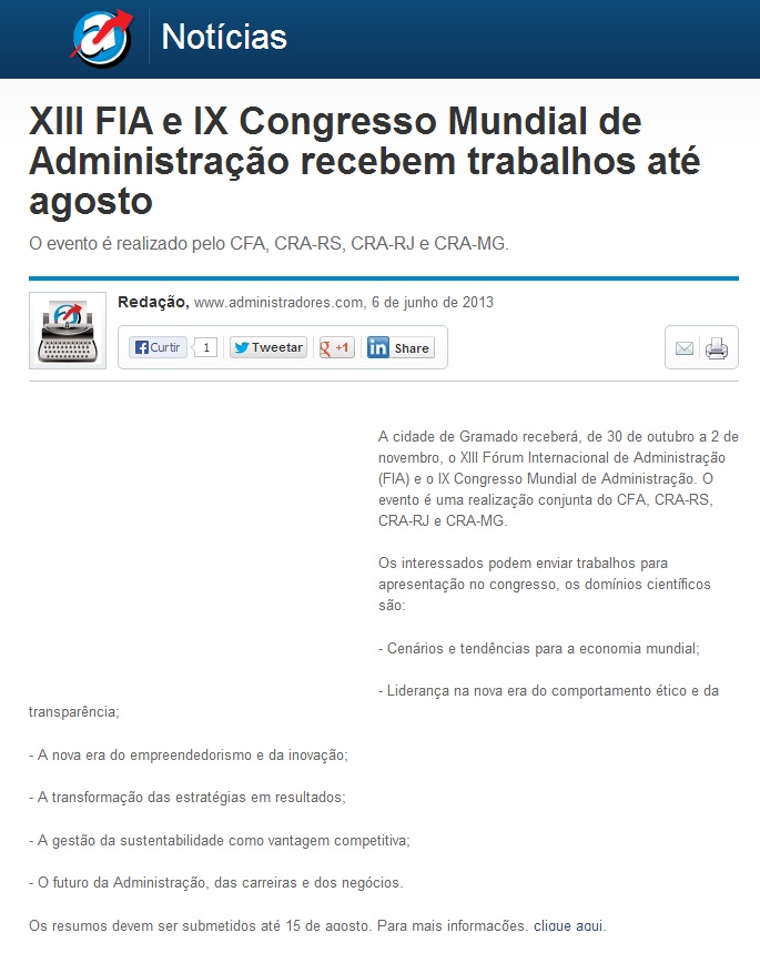 XIII FIA e IX Congresso Mundial de Administração