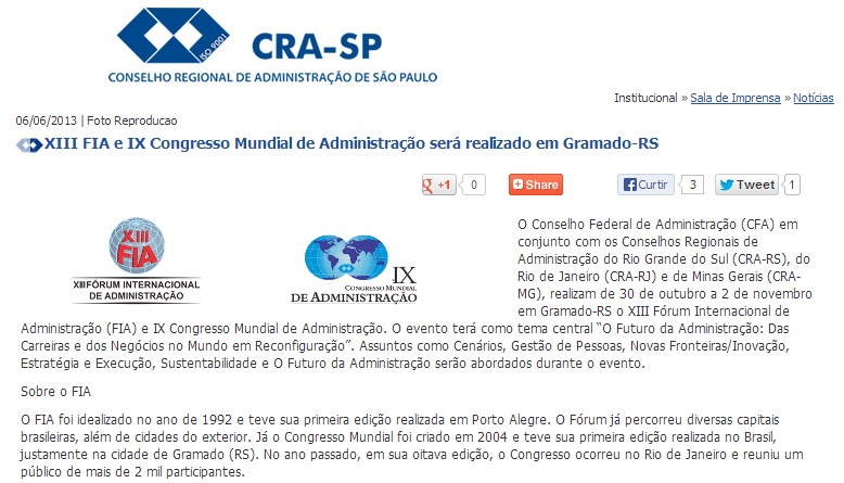XIII FIA e IX Congresso Mundial de Administração