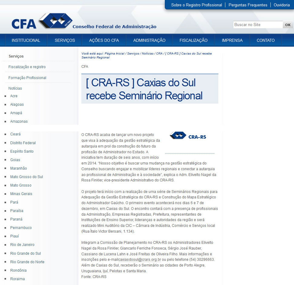CRA-RS - Caxias do Sul recebe Seminário Regional