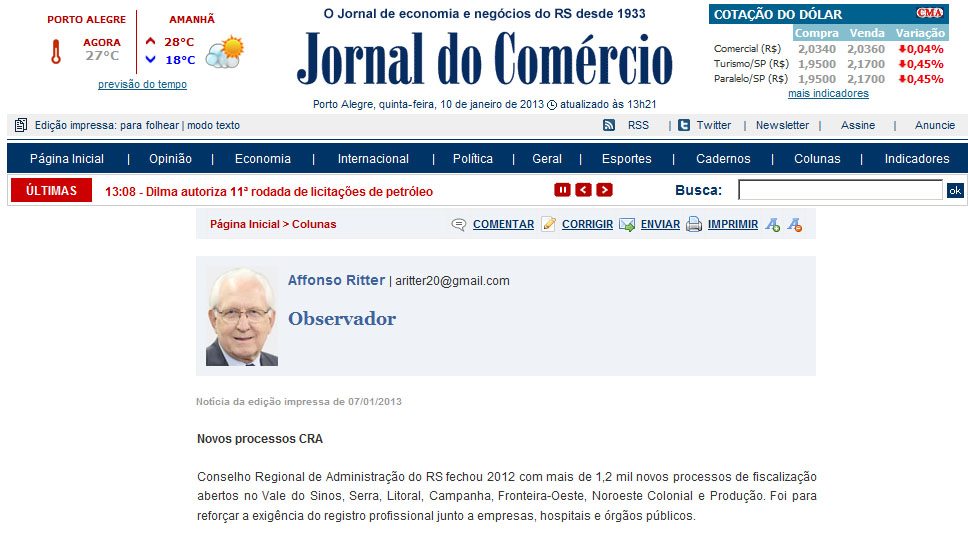 Fiscalização do CRA-RS tem mais de mil processos abertos em 2012