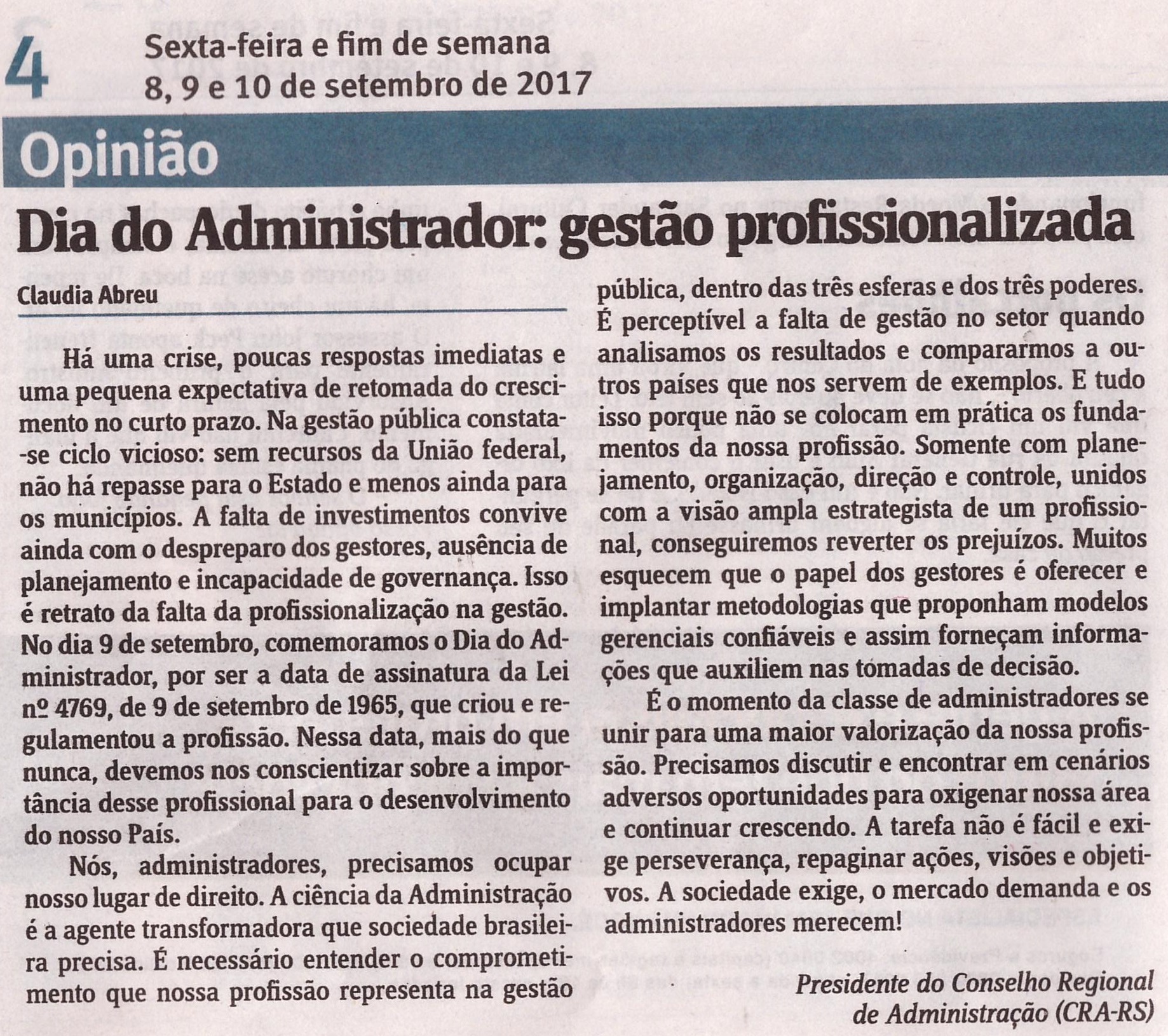 Artigo Dia do Administrador