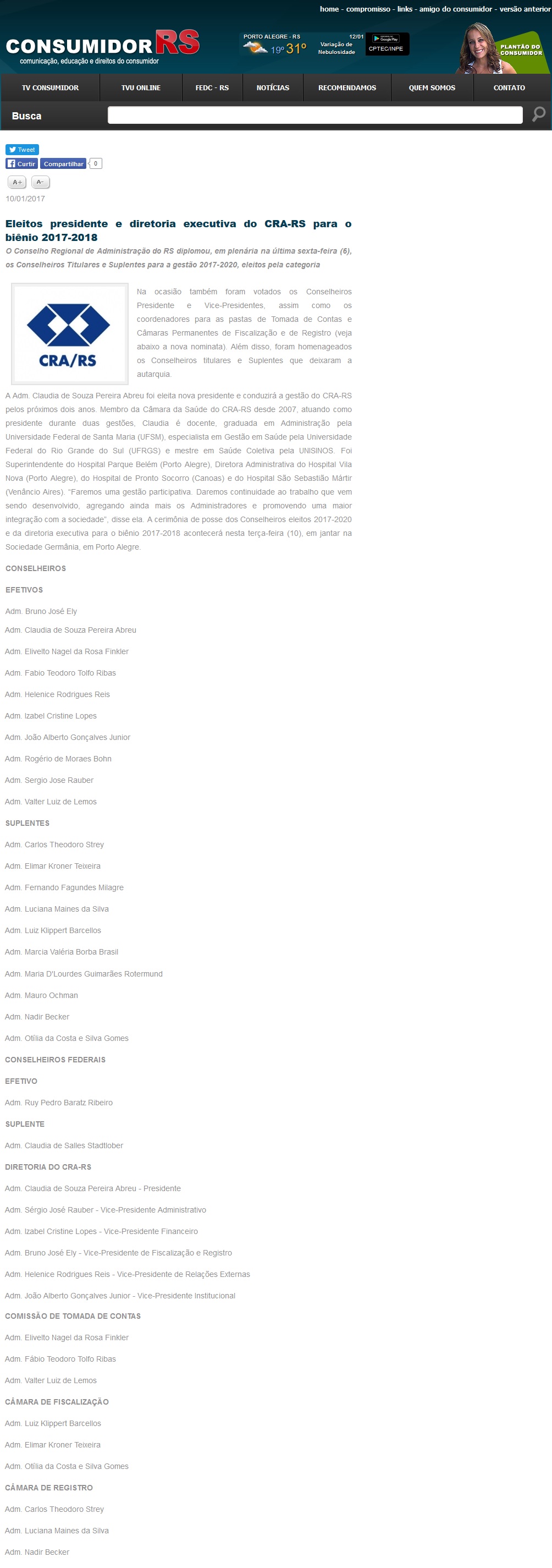 Eleitos presidente e diretoria executiva do CRA-RS para o biênio 2017-2018