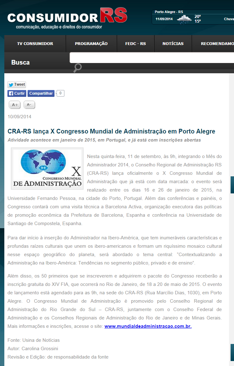Lançamento X Congresso Mundial de Administração
