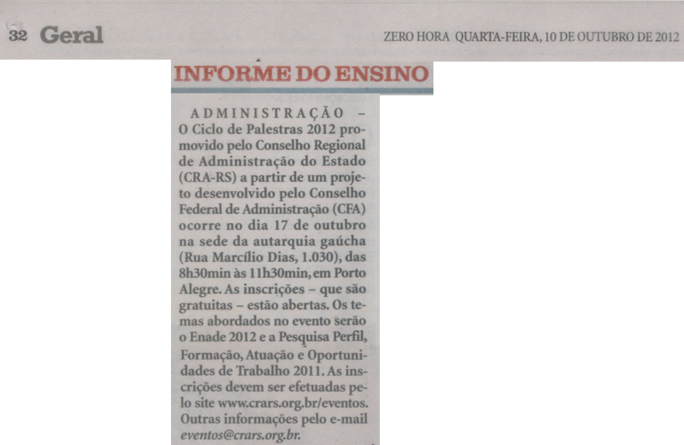 Ciclo de Palestras CRA-RS/CFA