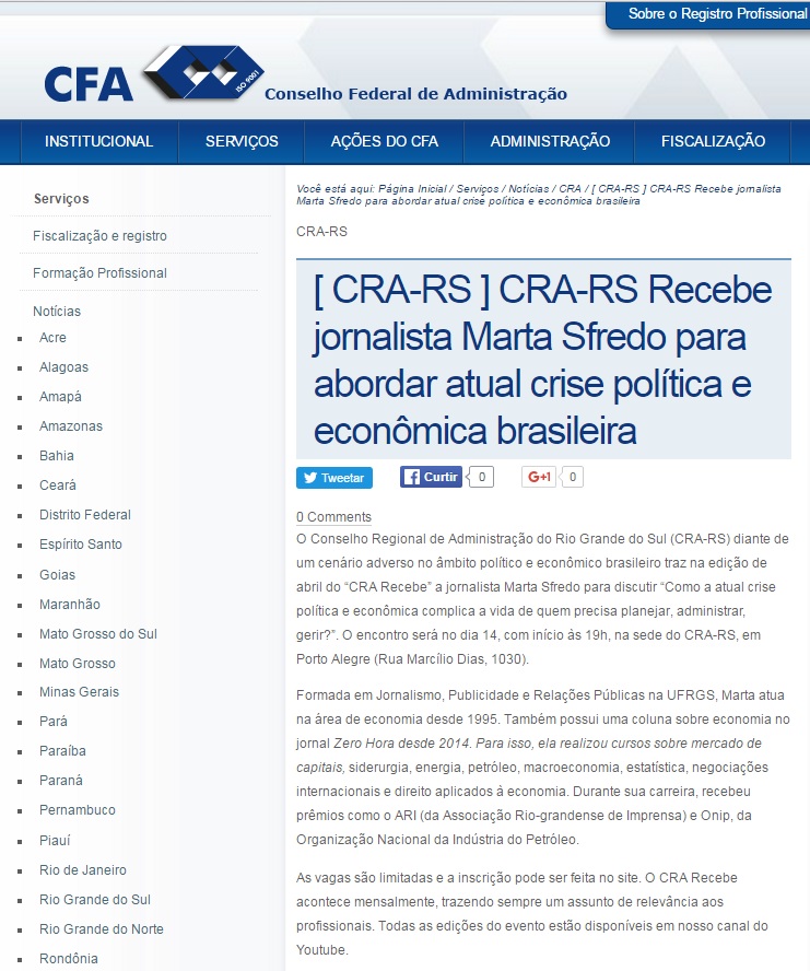 CRA recebe Marta Sfredo