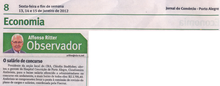 CRA-RS contesta salários para cargo de Administrador do concurso público do GHC 