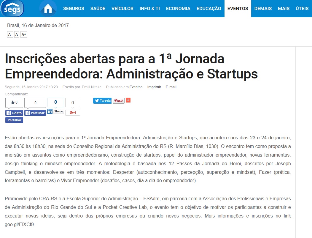 1ª Jornada Empreededora: Administração e Startups
