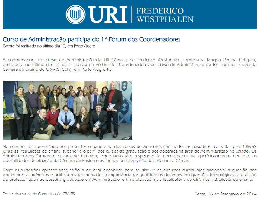 1º Fórum de Coordenadores do Curso de Administração