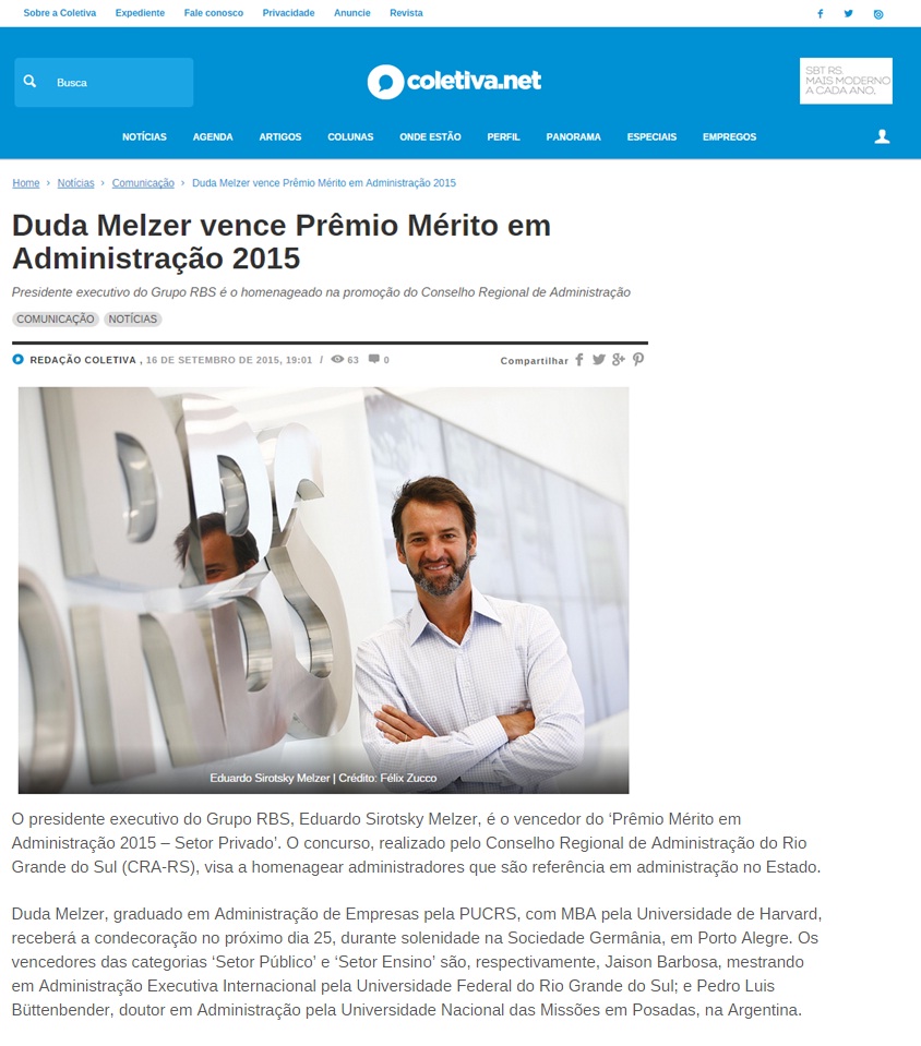 Eduardo Melzer vence Prêmio Mérito em Administração 2015