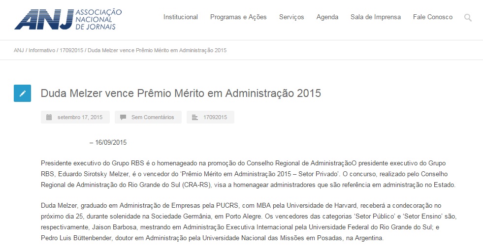 Eduardo Melzer vence Prêmio Mérito em Administração 2015
