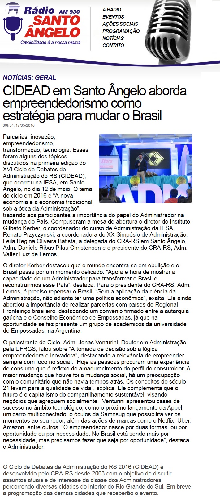 CIDEAD em Santo Ângelo aborda empreendedorismo como estratégia para mudar o Brasil