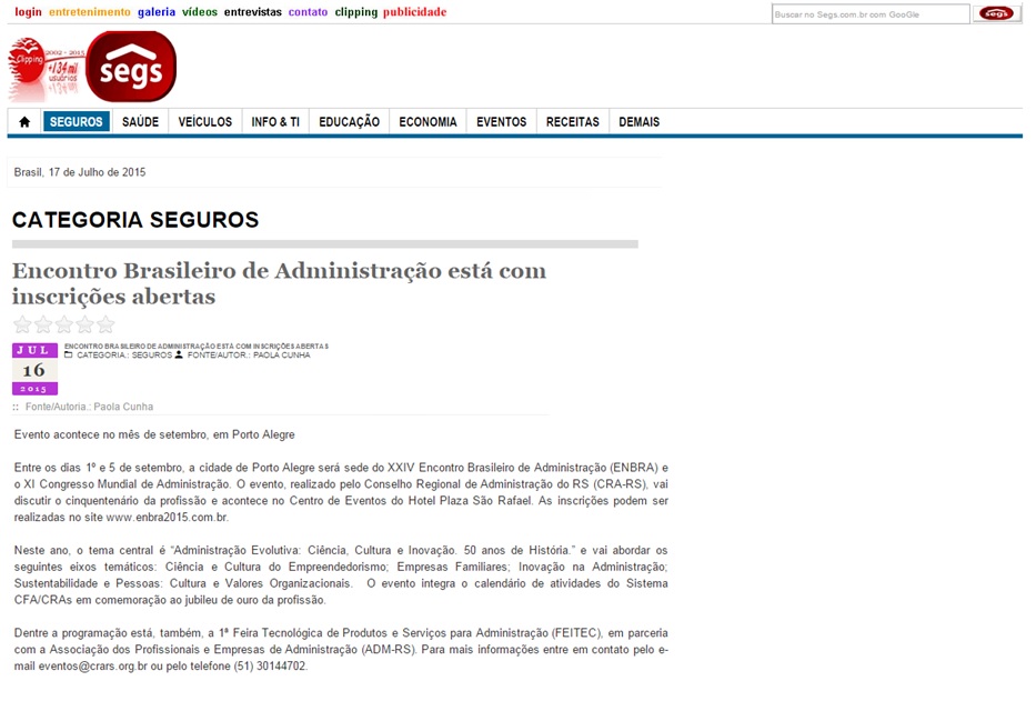 Inscrições abertas para o XXIV Encontro Brasileiro de Administração