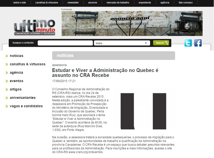 Estudar e Viver Administração no Quebec é assunto no CRA Recebe