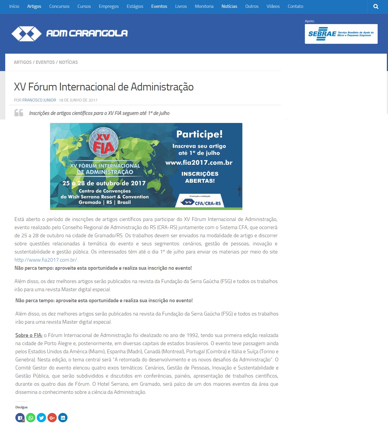 Inscrições FIA XV