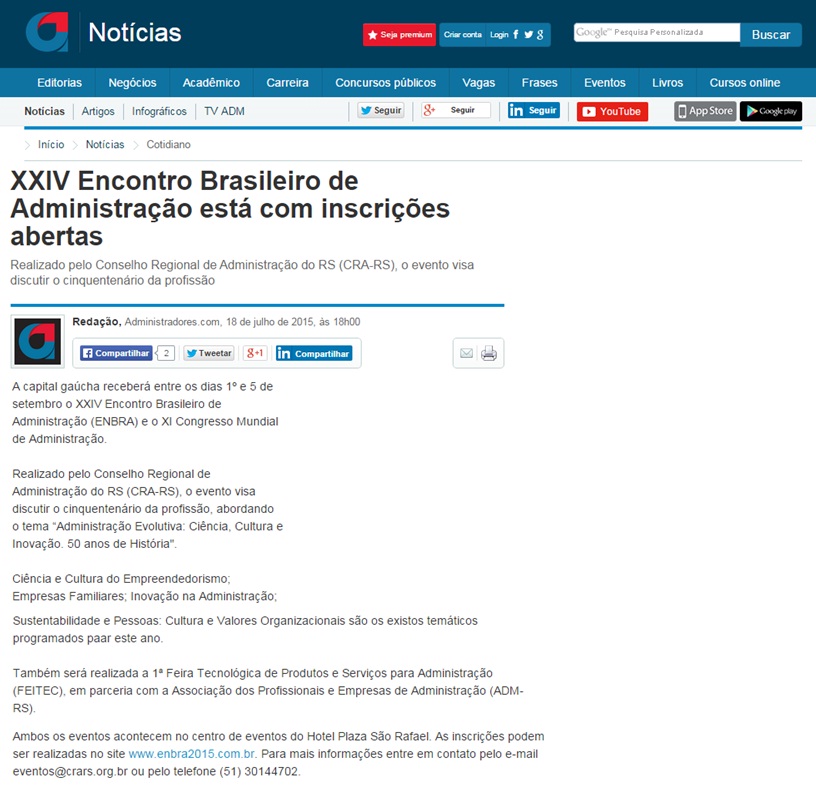 Inscrições abertas para o Encontro Brasileiro de Administração 2015