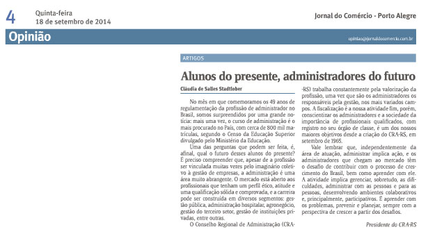Artigo Alunos do presente, administradores do futuro