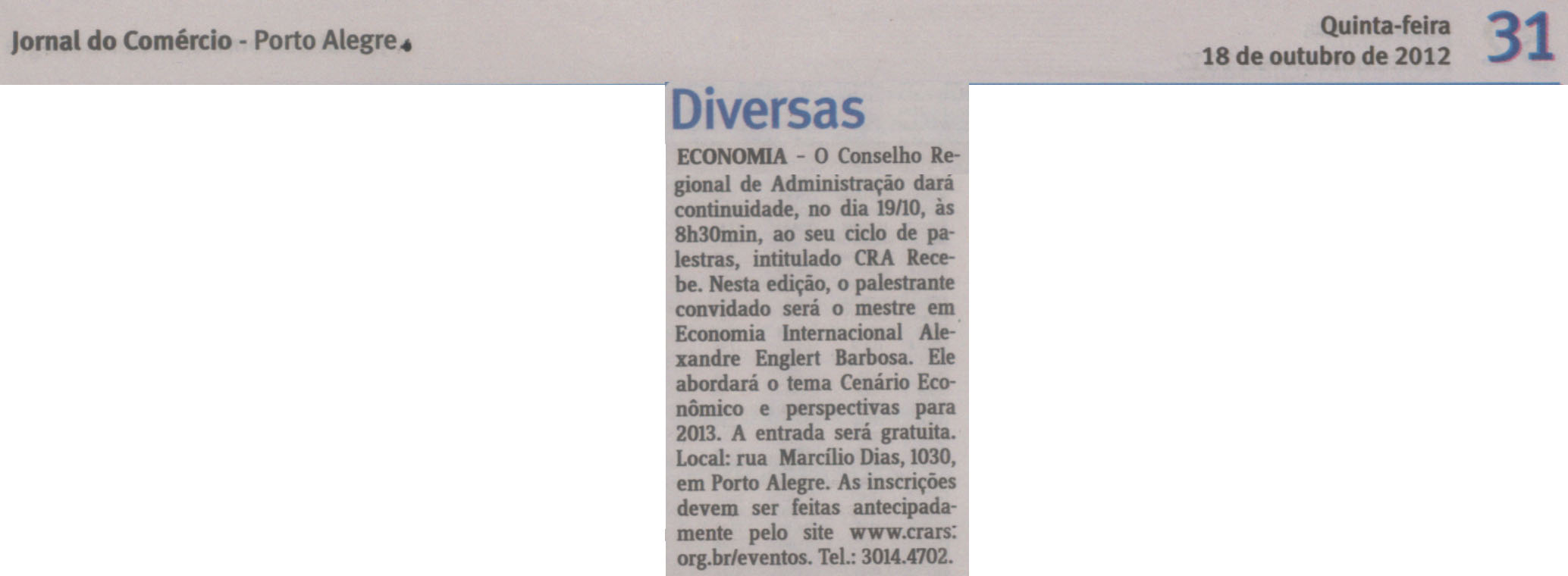 CRA Recebe Outubro