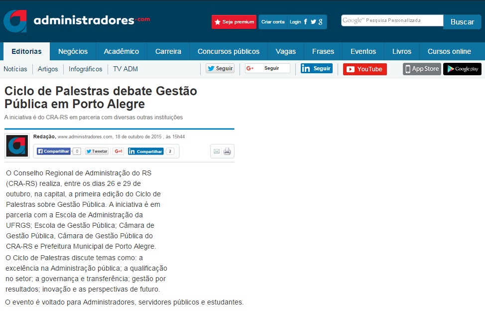 CRA-RS realiza Ciclo de Palestras sobre Gestão Pública em Porto Alegre 