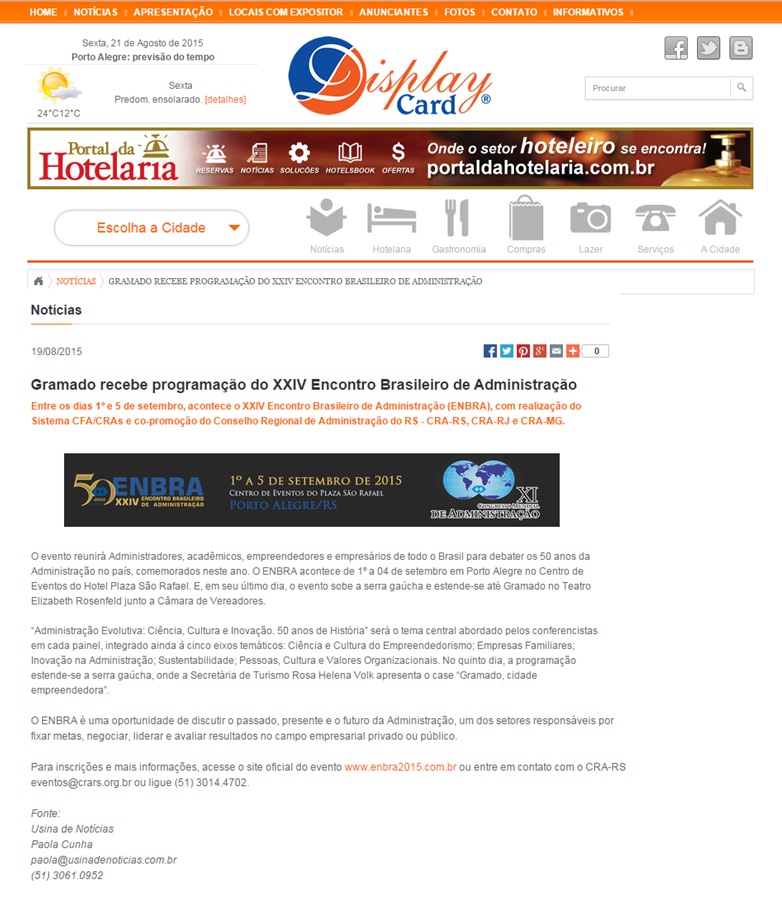 Gramado recebe programação do XXIV Encontro Brasileiro de Administração