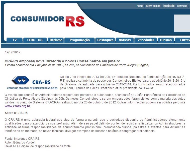 Posse dos Conselheiros Eleitos e da Diretoria do CRA-RS