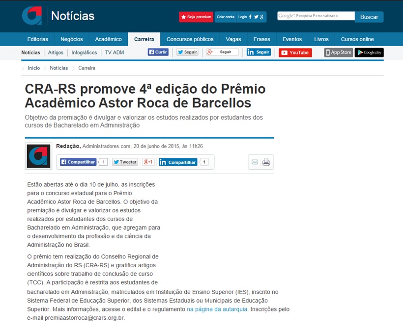 CRA-RS promove 4ª edição do Prêmio Acadêmico Astor Roca de Barcellos