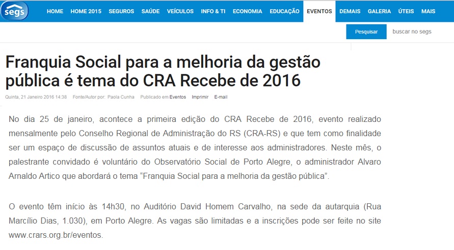 Franquia Social para a melhoria da gestão pública é tema da primeira edição do CRA Recebe