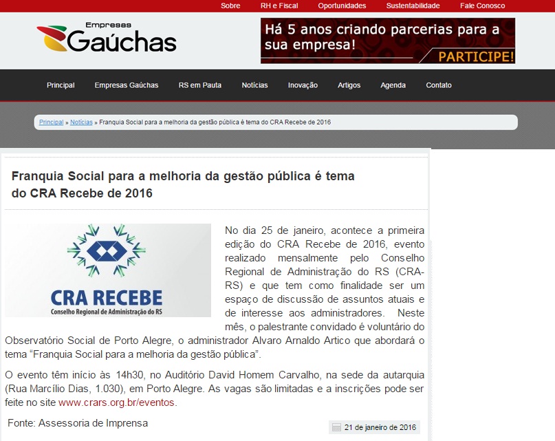 Franquia Social para a melhoria da gestão pública é tema da primeira edição do CRA Recebe