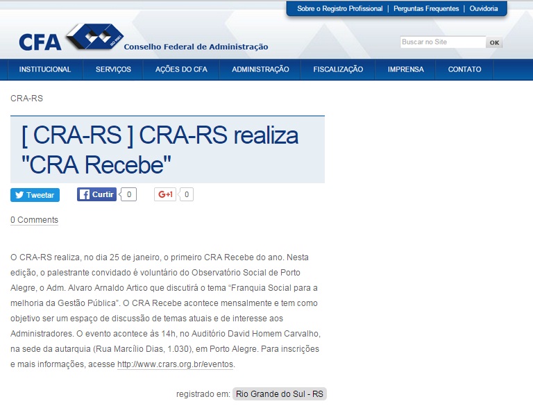 Franquia Social para a melhoria da gestão pública é tema da primeira edição do CRA Recebe