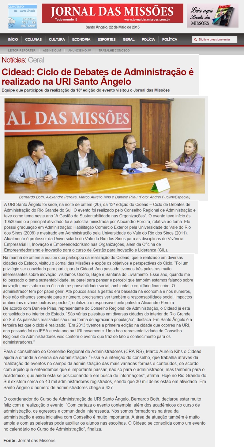Ciclo de Debates de Administração é realizado na URI Santo Ângelo