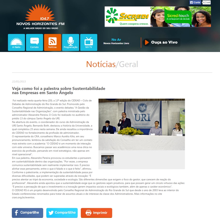 Palestra sobre Sustentabilidade Empresarial em Santo Ângelo - CIDEAD 2015