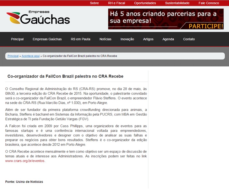 Co-organizador da FailCon Brazil palestra no CRA Recebe