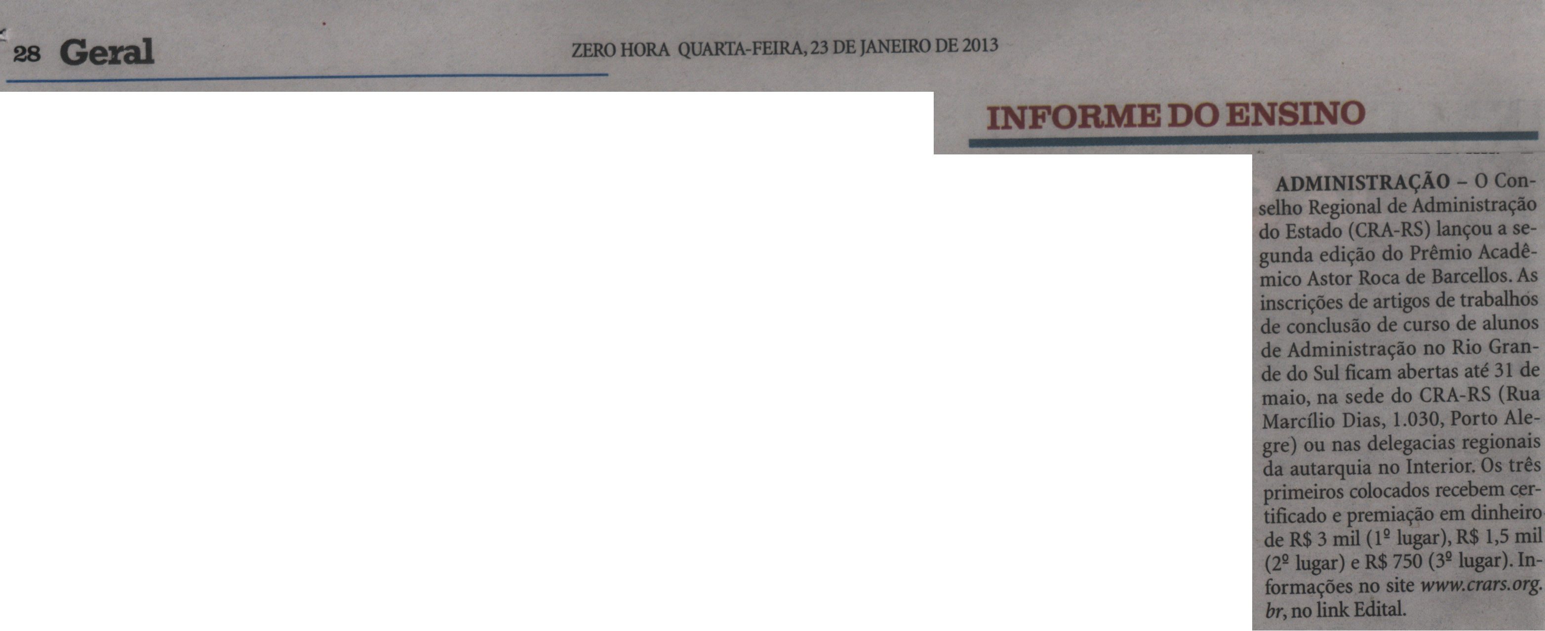Inscrições abertas para o Prêmio Astor Roca de Barcellos
