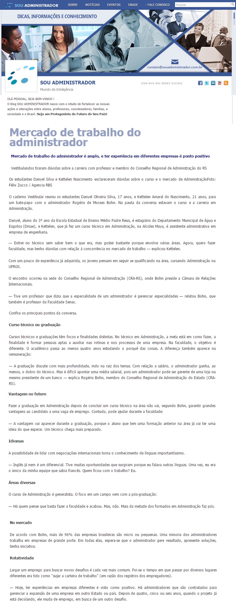 Matéria Mercado de trabalho - ZH 2013