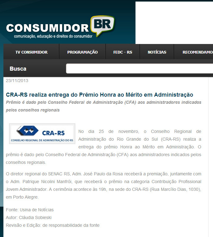 CRA-RS realiza entrega do Prêmio Honra ao Mérito em Administração