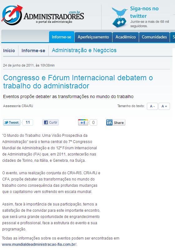 VII Congresso Mundial de Administração e XII FIA