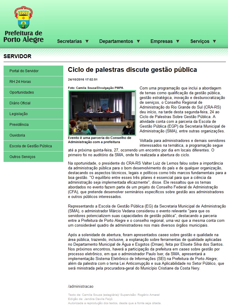 Ciclo de Palestras sobre Gestão Pública