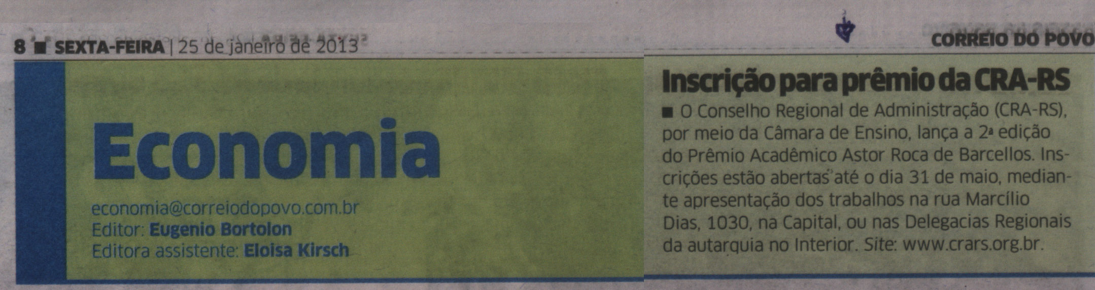 Inscrições abertas para o Prêmio Astor Roca de Barcellos