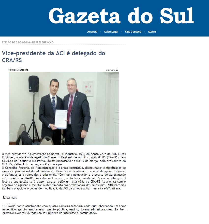 Posse do empresário Lucas Rubinger como delegado do CRA-RS